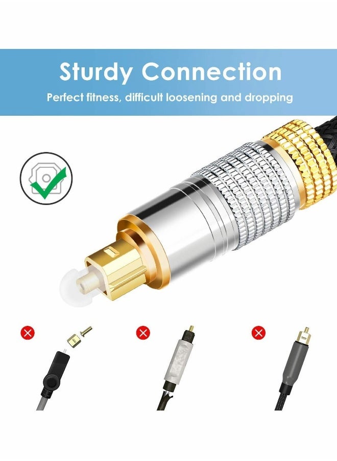 Fiber Optic Audio Cable with Nylon Braided Cord for Home Theater, Sound Bar, TV, PS4, Xbox, Playstation, etc.