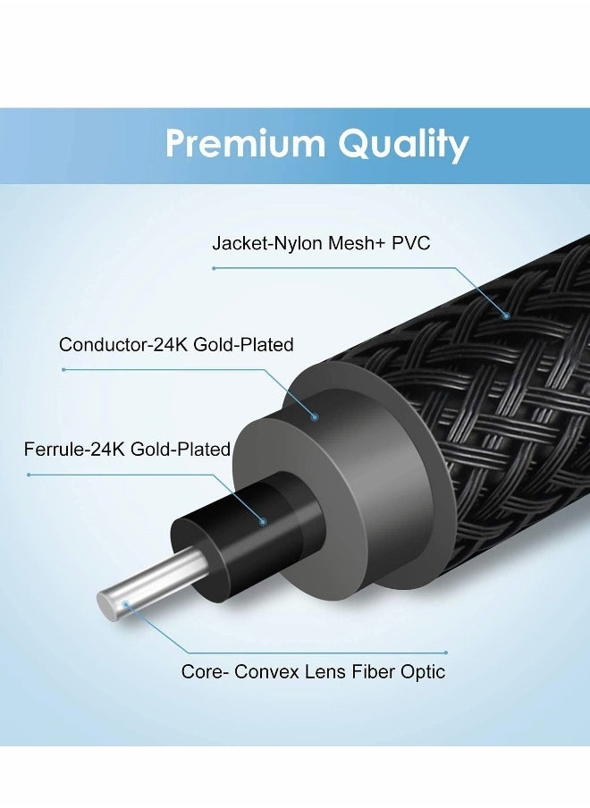 Fiber Optic Audio Cable with Nylon Braided Cord for Home Theater, Sound Bar, TV, PS4, Xbox, Playstation, etc.