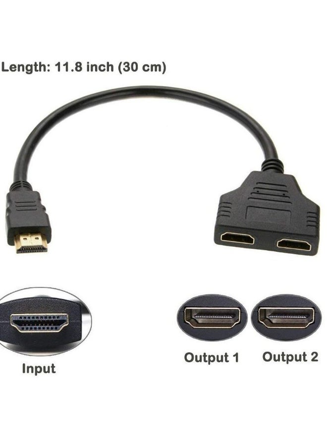 HDMI Splitter Cable Male 1080P to Dual Female 1 2 Way Adapter for HDTV HD, LED, LCD, TV, Support Two TVs at The Same Time