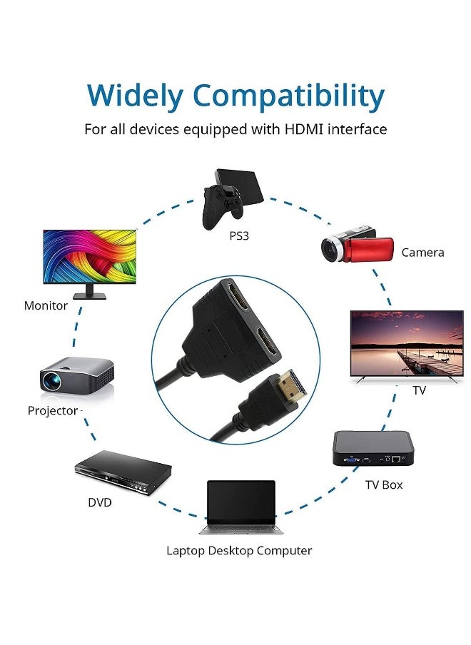 HDMI Splitter Cable Male 1080P to Dual Female 1 2 Way Adapter for HDTV HD, LED, LCD, TV, Support Two TVs at The Same Time