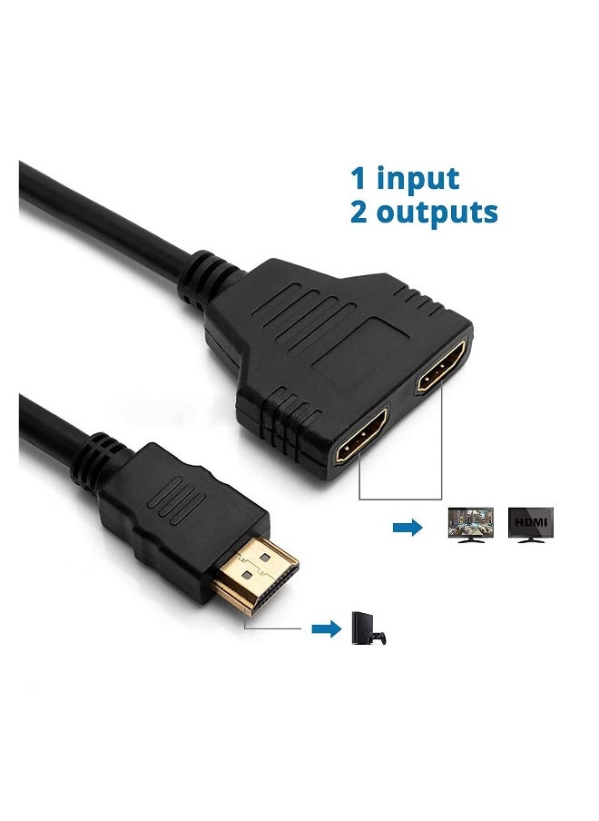 HDMI Splitter Cable Male 1080P to Dual Female 1 2 Way Adapter for HDTV HD, LED, LCD, TV, Support Two TVs at The Same Time