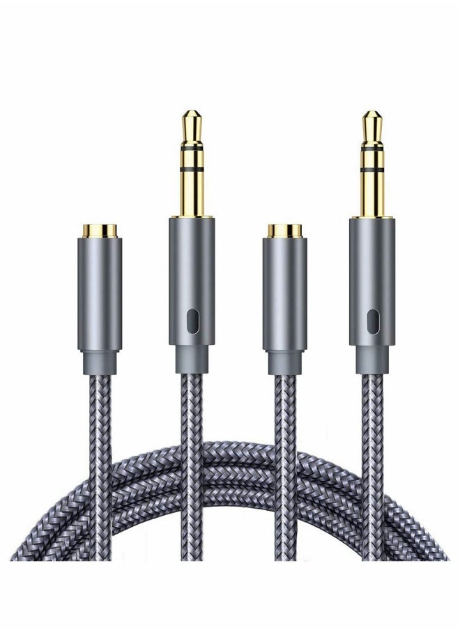 Audio Extension Cable, Headphone Male to Female Aux Adapter Hi-Fi Sound Stereo Extender Cord for Headset, iPhone, iPad, Smartphones, Tablets & More (Grey, 2-Pack, 2Meter)