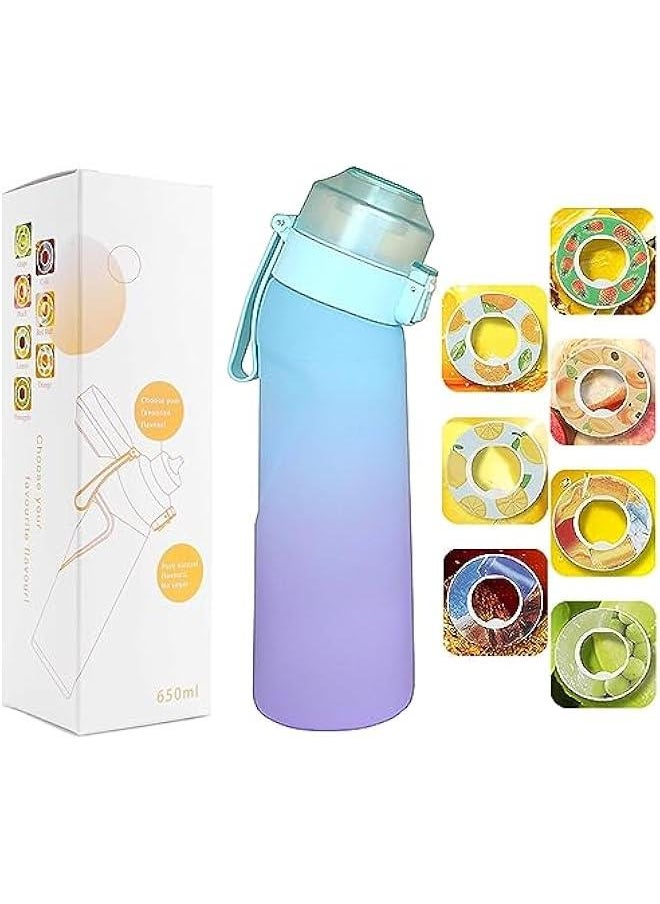 Sports Air Water Bottle, 650ml Starter up Set Drinking Bottles with Fruit Flavour Pod, BPA Free, Scented For Flavouring 0 Sugar, 0 Calorie (Blue Gradient, 1 Pod)