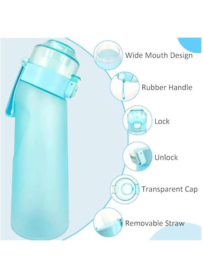 Air up Water Bottle with 7 Flavor Pods 650ml Sports Water Bottle with Straw Fruit Scent Fragrance Lockable Leakproof BPA Free Drinking Bottles for Fitness and Outdoor (Frosted Blue)