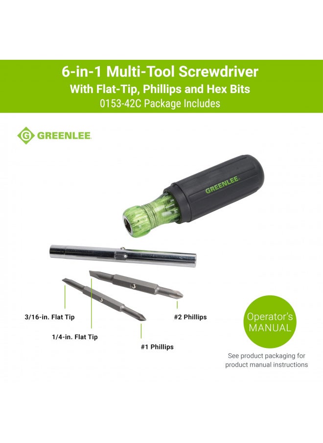 Greenlee 0153-42C 6-in-1 Multi-Tool Screwdriver with Flat-Tip, Phillips, and Hex Bits