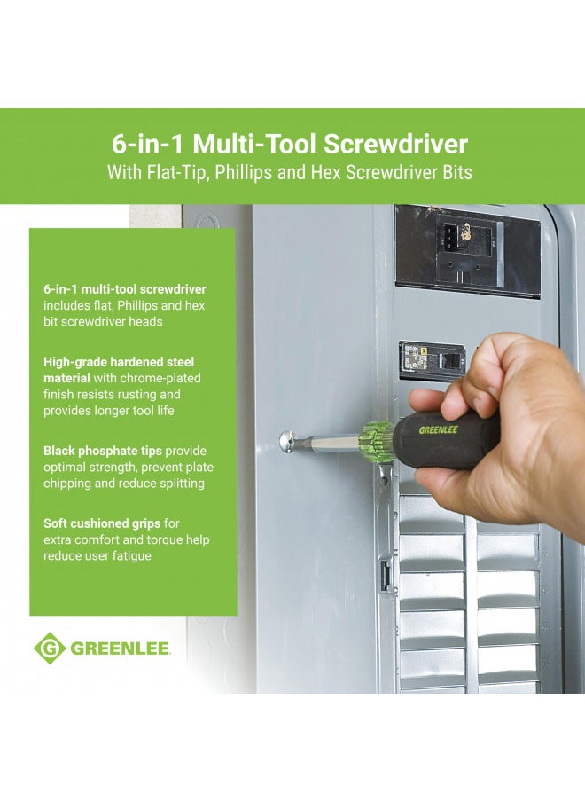 Greenlee 0153-42C 6-in-1 Multi-Tool Screwdriver with Flat-Tip, Phillips, and Hex Bits