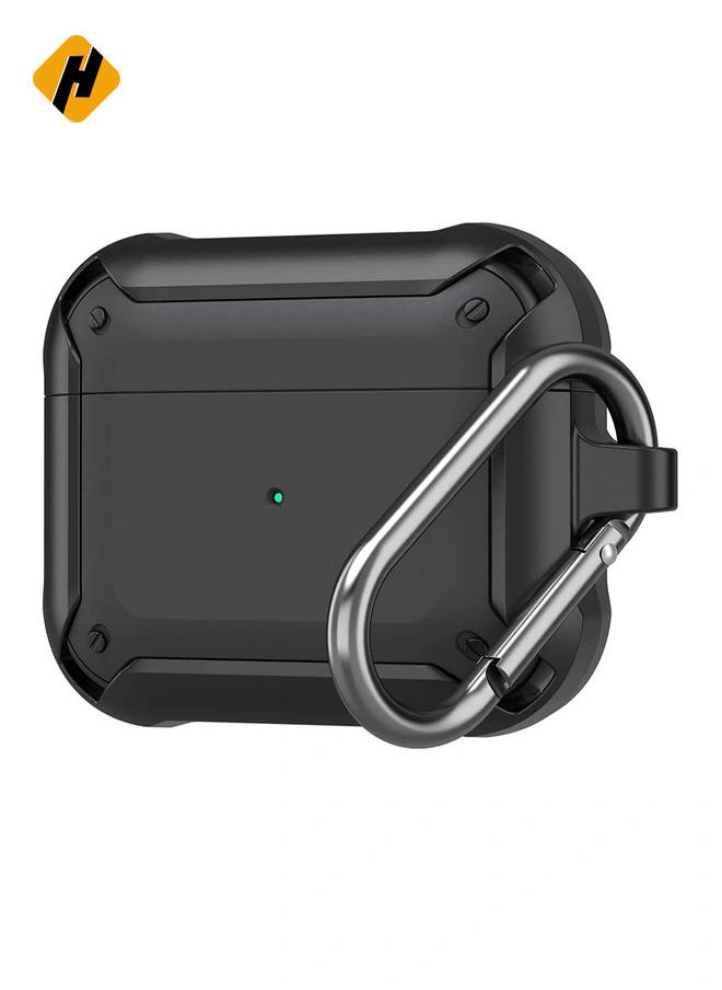 AirPods 3 Case With Keychain, Full-Body Rugged Protective Shockproof Carrying Case Cover Skin for AirPods 3rd Generation 2021, Front LED Visible