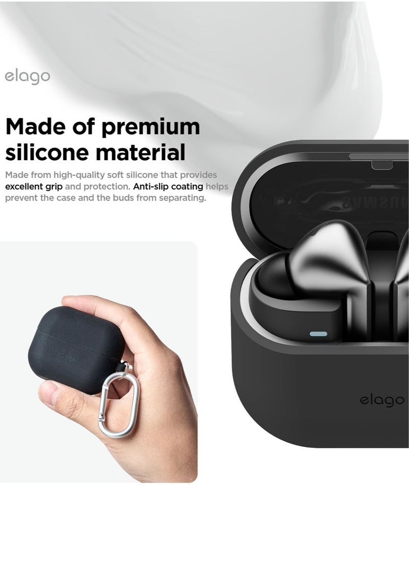 Silicone Hang for Samsung Galaxy Buds3 and Galaxy Buds 3 Pro Case Cover with Carabiner - Black