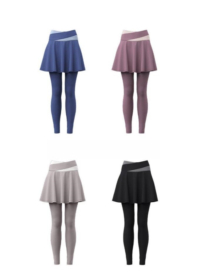 Color Blocked High Waisted Tight Fitting Anti Glare Fake Two-Piece Yoga Pants