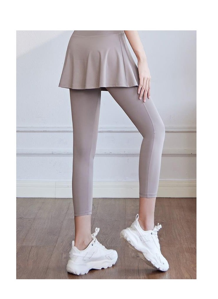 Color Blocked High Waisted Tight Fitting Anti Glare Fake Two-Piece Yoga Pants