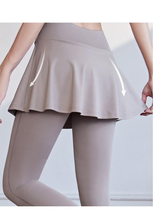 Color Blocked High Waisted Tight Fitting Anti Glare Fake Two-Piece Yoga Pants