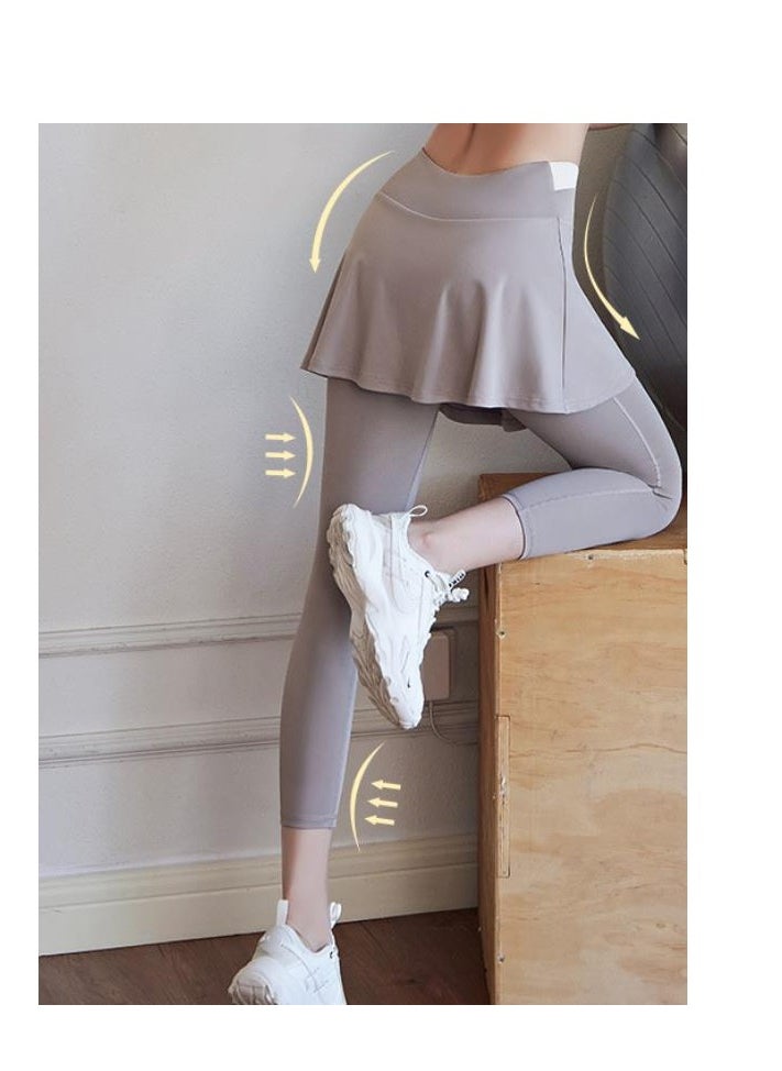 Color Blocked High Waisted Tight Fitting Anti Glare Fake Two-Piece Yoga Pants