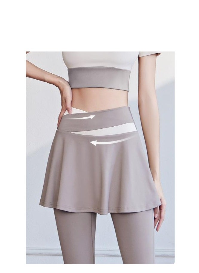 Color Blocked High Waisted Tight Fitting Anti Glare Fake Two-Piece Yoga Pants