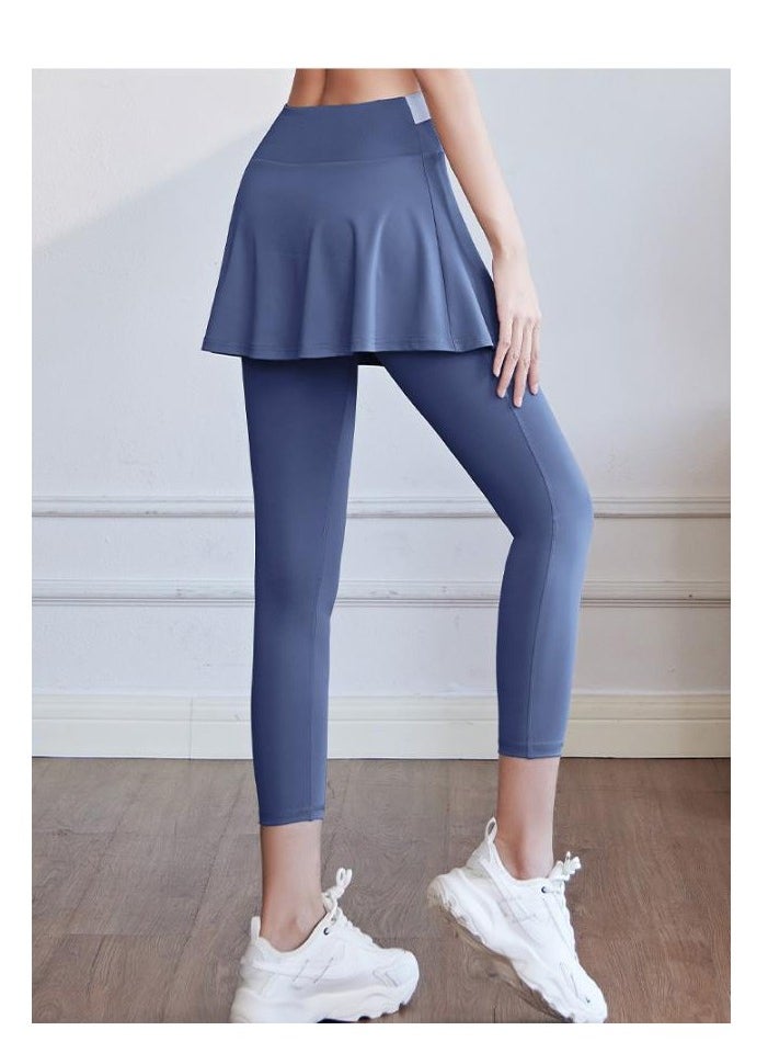 Color Blocked High Waisted Tight Fitting Anti Glare Fake Two-Piece Yoga Pants