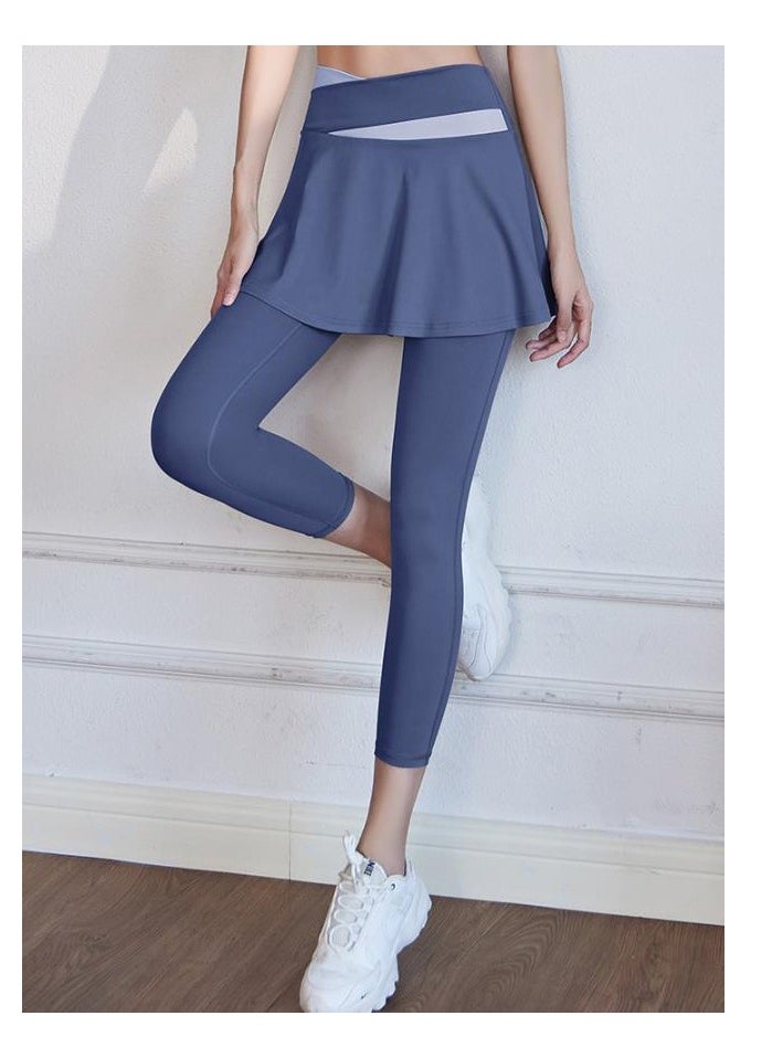 Color Blocked High Waisted Tight Fitting Anti Glare Fake Two-Piece Yoga Pants