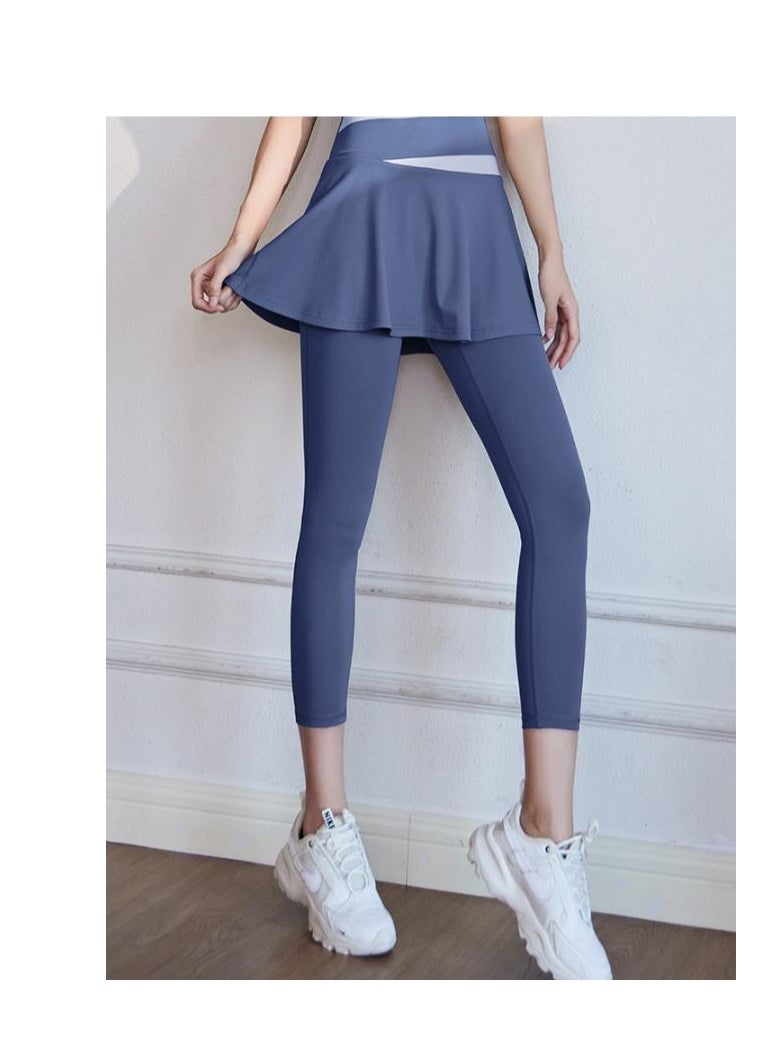 Color Blocked High Waisted Tight Fitting Anti Glare Fake Two-Piece Yoga Pants