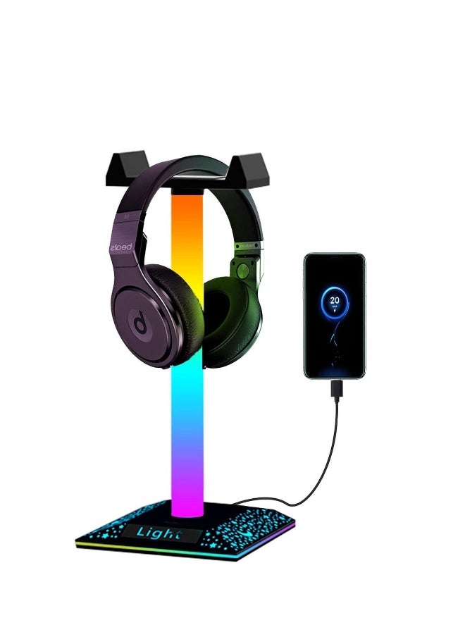 RGB Light Headphone Stand with USB Charger Port, Desk Gaming Headset Holder, Holder Hanger Base for Gamers Desktop Table Game Earphone Accessories