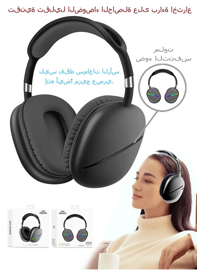 Bluetooth Headphones Over Ear, 5.3 Wireless Headphones 3 EQ Modes, Built-in HD Mic, HiFi Stereo Sound,Deep Bass, Memory Foam Ear Cups (Black)