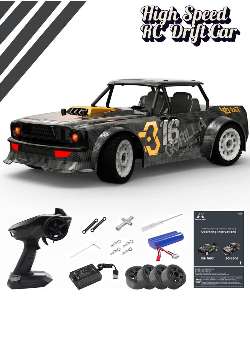 Remote Control Car, 1/16 Scale 30KM/H High Speed Fast RC Drift Car, 2.4Ghz Steering Control Full Scale Off-Road RC Car 4X4 Monster Truck Vehicle with Lights for Kids & Adults, Black