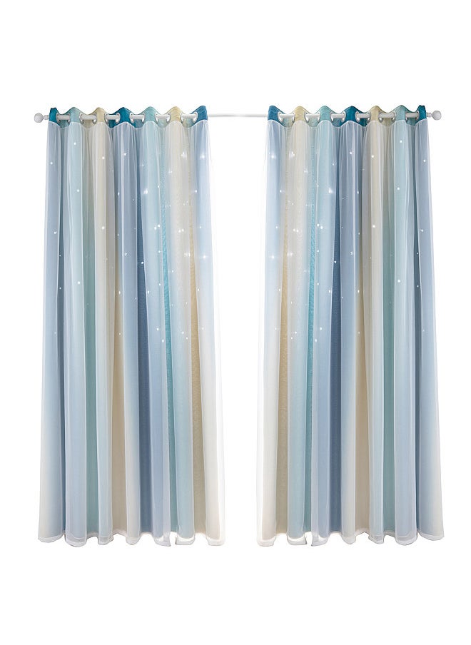 2pc Curtain Simple Gradient Hollow-out Star Pattern Double Layer Blackout Bedroom Living Room Insulation Curtain