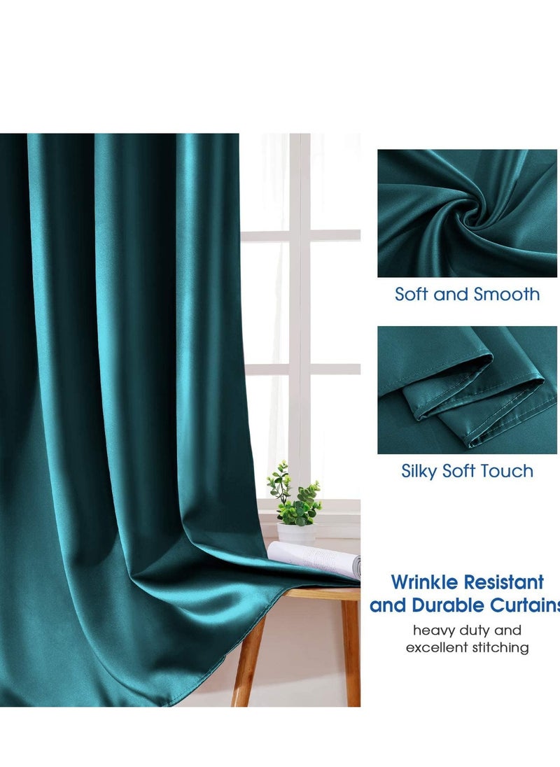 Umeema Blackout Window and Door Curtains for Bedroom, Living room with Grommet Top (Width 150cm and Length 270cm) Two pieces set. (Blueish Green)