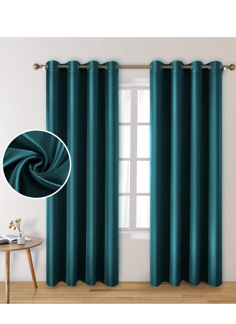 Umeema Blackout Window and Door Curtains for Bedroom, Living room with Grommet Top (Width 150cm and Length 270cm) Two pieces set. (Blueish Green)