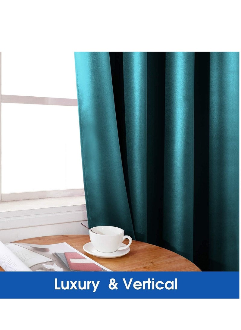 Umeema Blackout Window and Door Curtains for Bedroom, Living room with Grommet Top (Width 150cm and Length 270cm) Two pieces set. (Blueish Green)