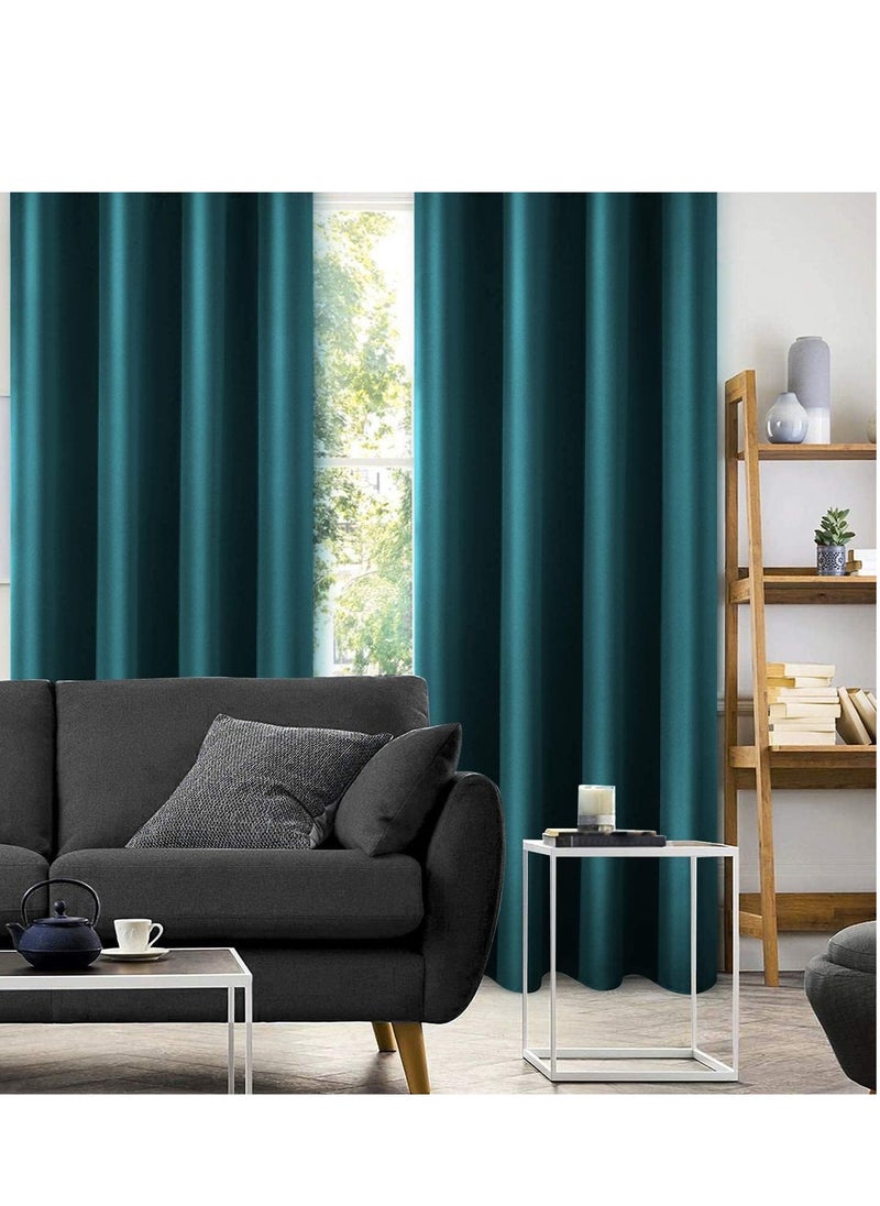 Umeema Blackout Window and Door Curtains for Bedroom, Living room with Grommet Top (Width 150cm and Length 270cm) Two pieces set. (Blueish Green)