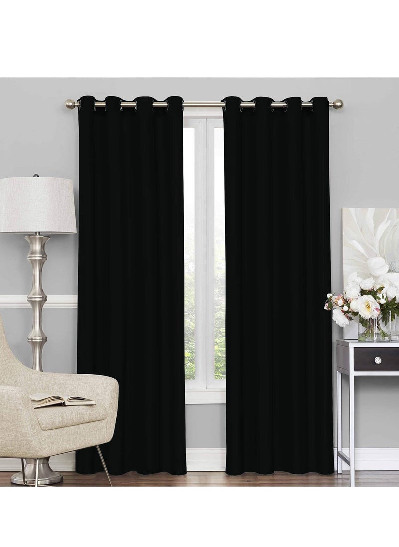 Umeema Blackout Window and Door Curtains for Bedroom, Living room with Grommet Top (Width 150cm and Length 270cm) Two pieces set. (Black)