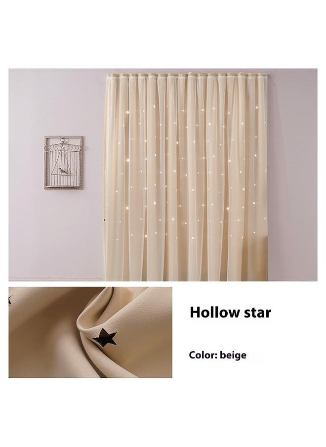 Stars Curtains Blackout Curtains for Bedroom Double Layer Curtains Kids Curtains Cute Curtains Kids Blackout Curtains, Hollowed Out Stars Curtain Drape Beige 170cm*200cm