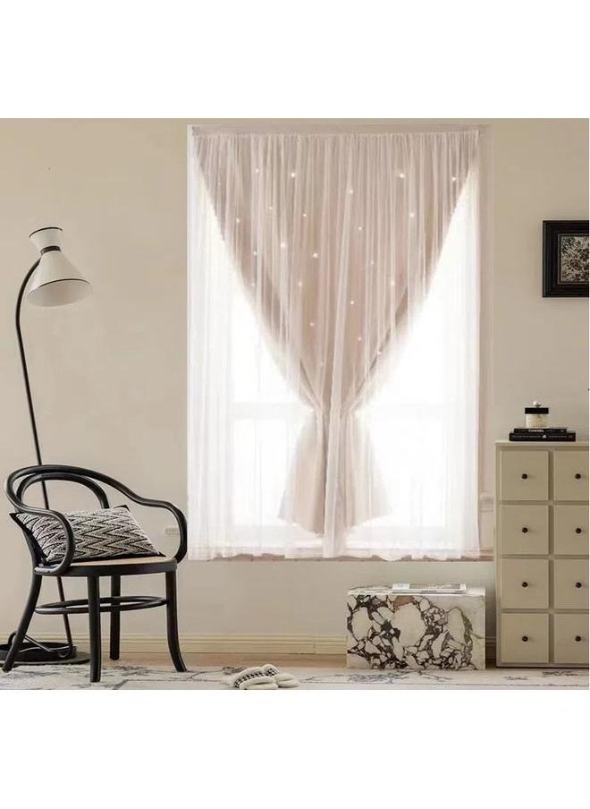 Stars Curtains Blackout Curtains for Bedroom Double Layer Curtains Kids Curtains Cute Curtains Kids Blackout Curtains, Hollowed Out Stars Curtain Drape Beige 170cm*200cm