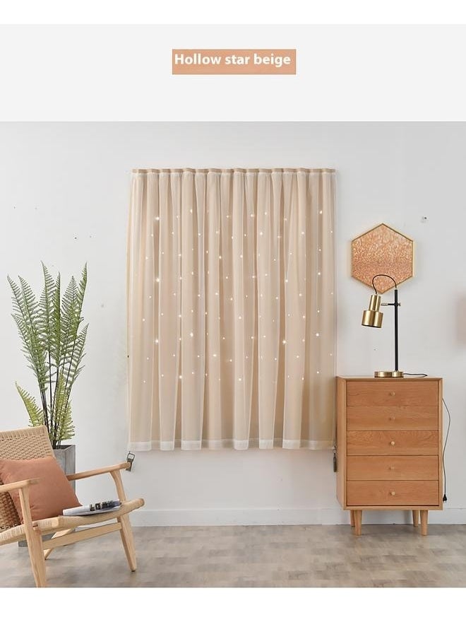 Stars Curtains Blackout Curtains for Bedroom Double Layer Curtains Kids Curtains Cute Curtains Kids Blackout Curtains, Hollowed Out Stars Curtain Drape Beige 170cm*200cm