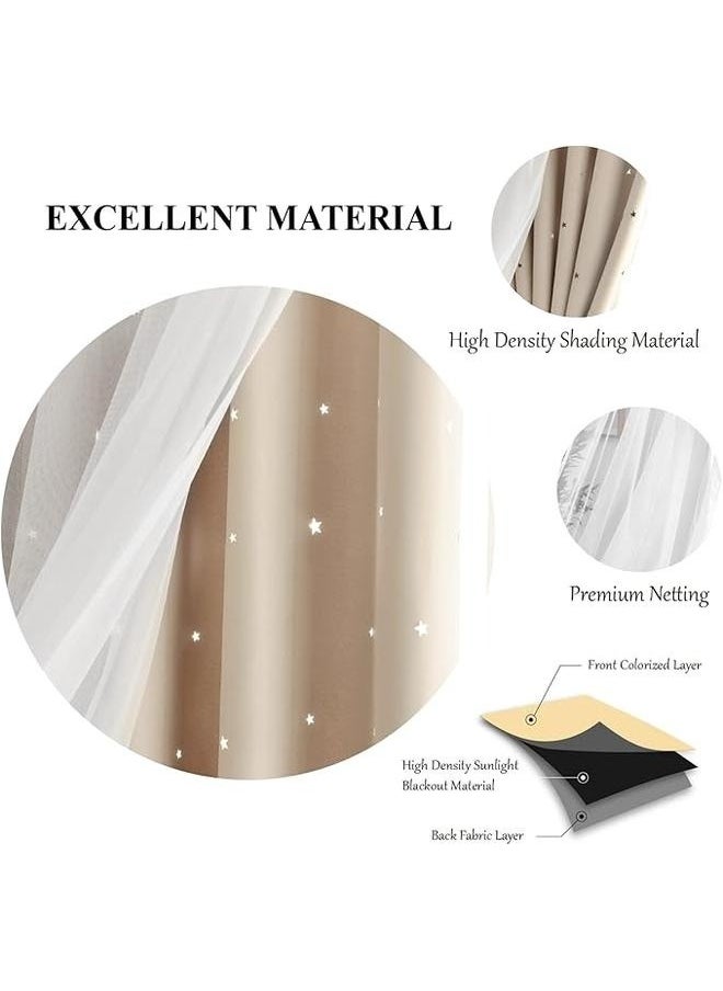 Stars Curtains Blackout Curtains for Bedroom Double Layer Curtains Kids Curtains Cute Curtains Kids Blackout Curtains, Hollowed Out Stars Curtain Drape Beige 170cm*200cm