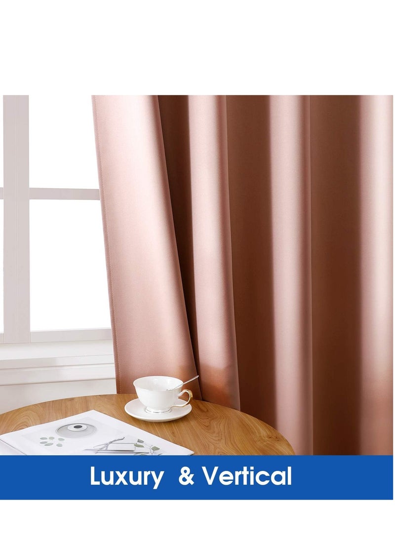 Umeema Blackout Window and Door Curtains for Bedroom, Living room with Grommet Top (Width 150cm and Length 270cm) Two pieces set. (Bronze Rose)