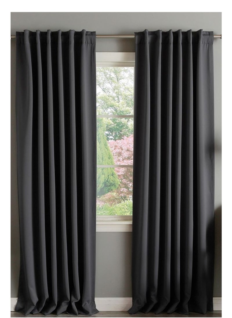 Umeema Blackout Window and Door Curtains for Bedroom, Living room with Grommet Top (Width 150cm and Length 270cm) Two pieces set. (Dark Grey)