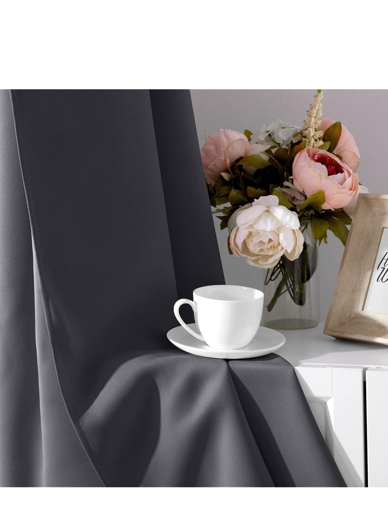 Umeema Blackout Window and Door Curtains for Bedroom, Living room with Grommet Top (Width 150cm and Length 270cm) Two pieces set. (Dark Grey)