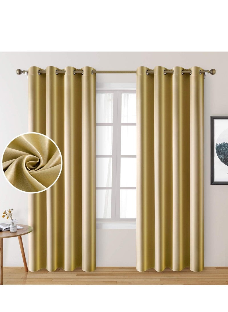 Umeema Blackout Window and Door Curtains for Bedroom, Living room with Grommet Top (Width 150cm and Length 270cm) Two pieces set. (Gold)