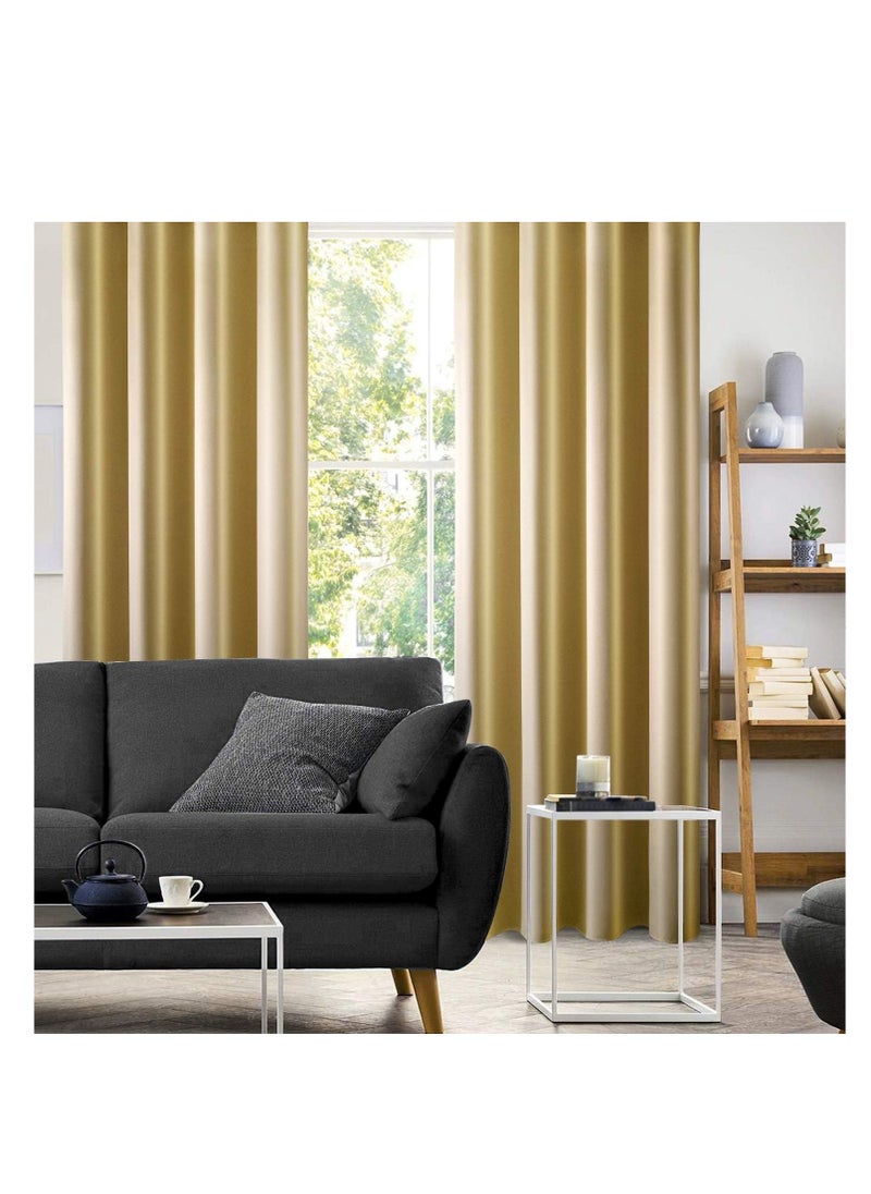 Umeema Blackout Window and Door Curtains for Bedroom, Living room with Grommet Top (Width 150cm and Length 270cm) Two pieces set. (Gold)