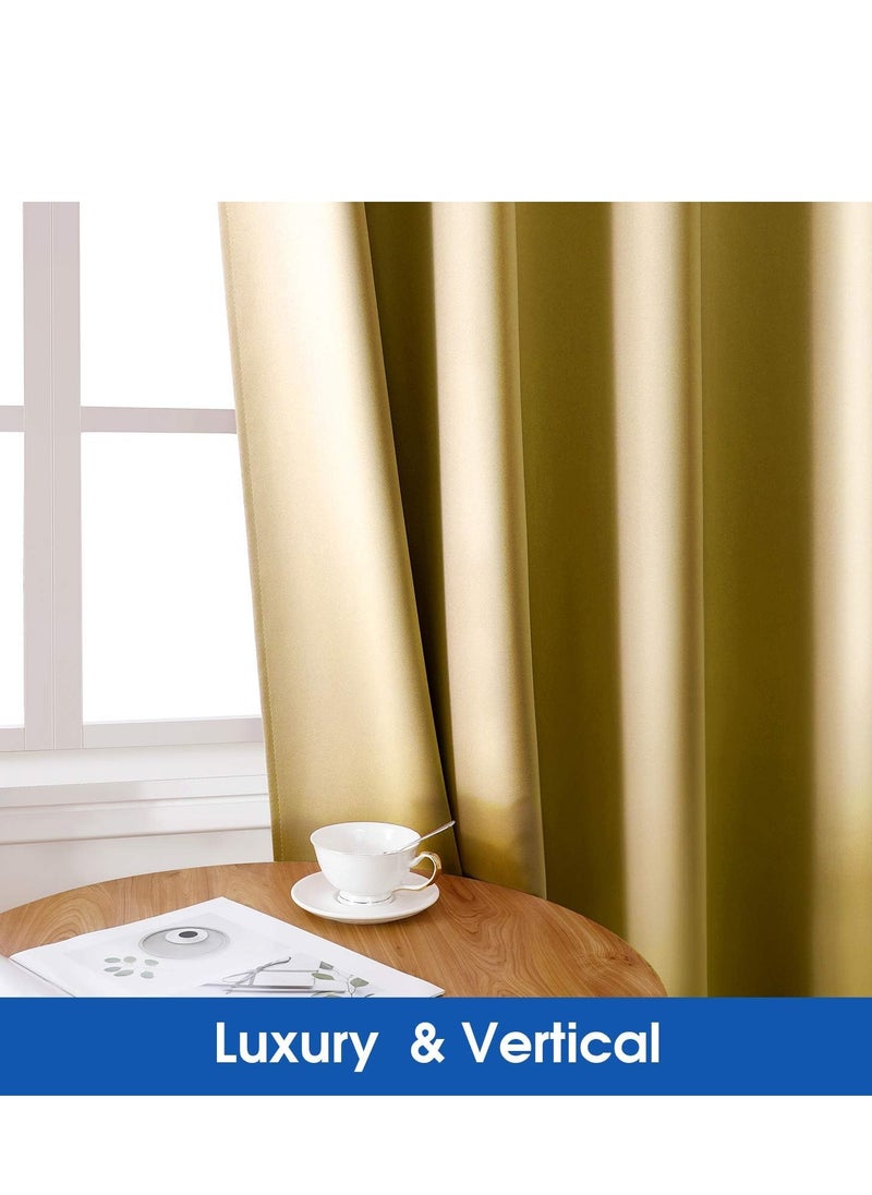 Umeema Blackout Window and Door Curtains for Bedroom, Living room with Grommet Top (Width 150cm and Length 270cm) Two pieces set. (Gold)