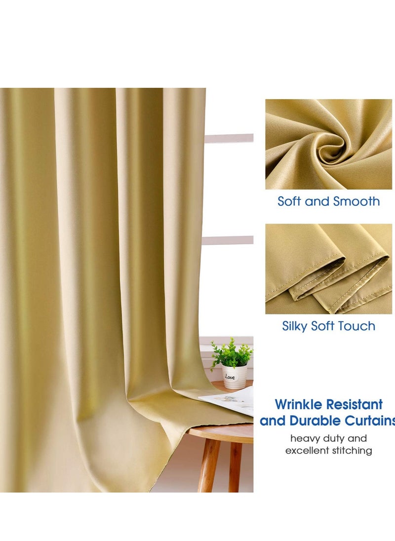 Umeema Blackout Window and Door Curtains for Bedroom, Living room with Grommet Top (Width 150cm and Length 270cm) Two pieces set. (Gold)