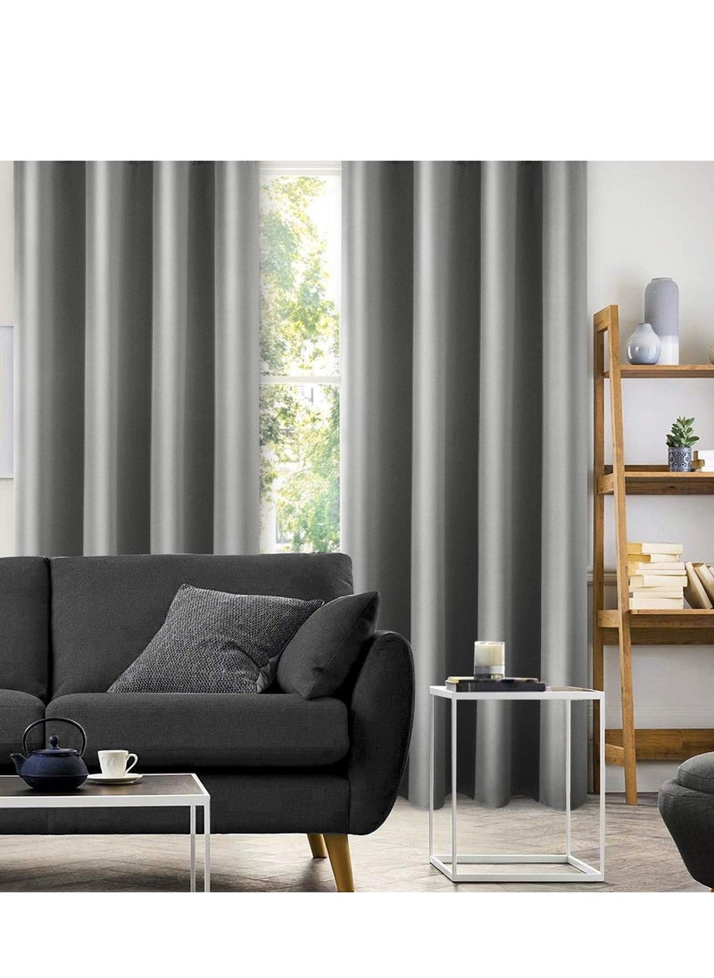 Umeema Blackout Window and Door Curtains for Bedroom, Living room with Grommet Top (Width 150cm and Length 270cm) Two pieces set. (Grey)