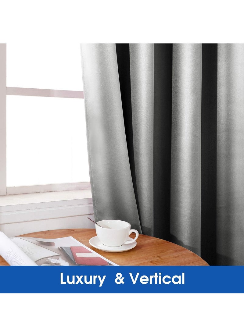 Umeema Blackout Window and Door Curtains for Bedroom, Living room with Grommet Top (Width 150cm and Length 270cm) Two pieces set. (Grey)