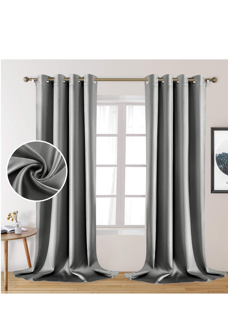 Umeema Blackout Window and Door Curtains for Bedroom, Living room with Grommet Top (Width 150cm and Length 270cm) Two pieces set. (Grey)