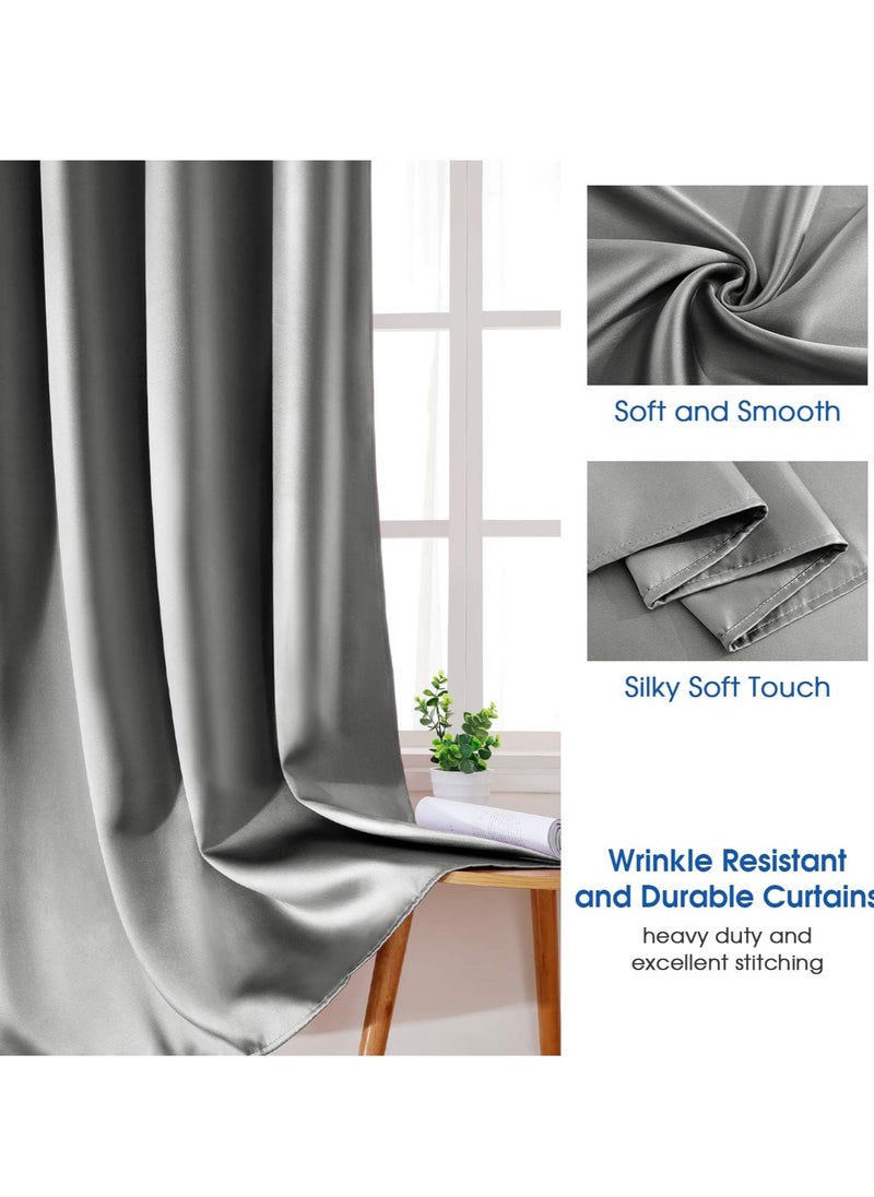 Umeema Blackout Window and Door Curtains for Bedroom, Living room with Grommet Top (Width 150cm and Length 270cm) Two pieces set. (Grey)