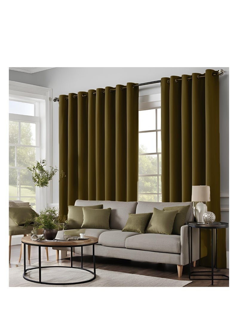 100% Polyester Eyelet Curtains - Modern Design, Easy Care, 2 Pcs for Living Room, Olive Brown, (130 cm x 281 cm)