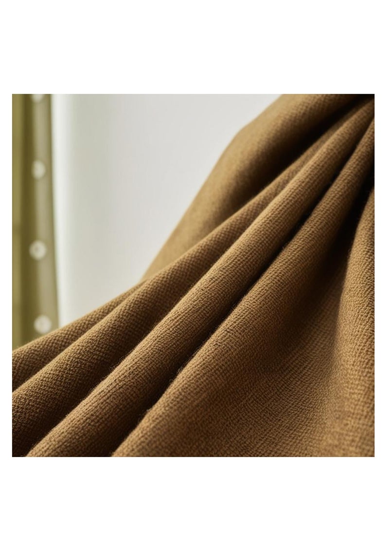 100% Polyester Eyelet Curtains - Modern Design, Easy Care, 2 Pcs for Living Room, Olive Brown, (130 cm x 281 cm)