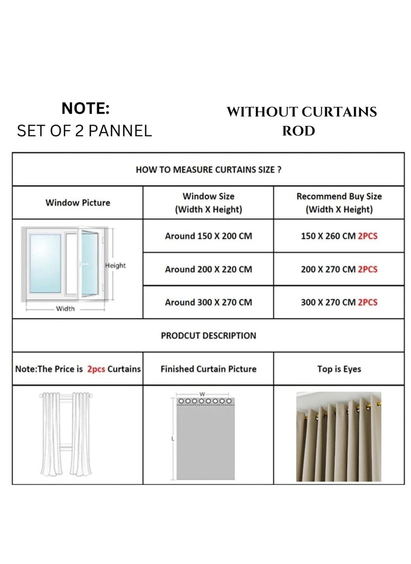 Umeema Blackout Window and Door Curtains for Bedroom, Living room with Grommet Top (Width 150cm and Length 270cm) Two pieces set. (Cream)