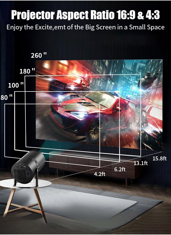 Mini Projector with WiFi 6 and Bluetooth, Auto Keystone Outdoor Movie Projector, 180°Adjustable Big Screen Home Portable Projector for Phone/TV Stick/Laptop/HDMI