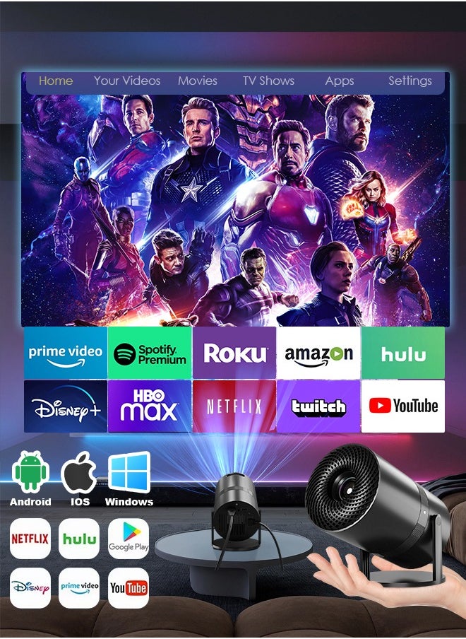 Mini Projector with WiFi 6 and Bluetooth, Auto Keystone Outdoor Movie Projector, 180°Adjustable Big Screen Home Portable Projector for Phone/TV Stick/Laptop/HDMI