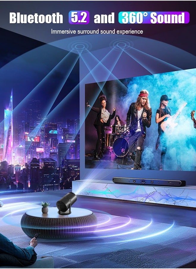 Mini Projector with WiFi 6 and Bluetooth, Auto Keystone Outdoor Movie Projector, 180°Adjustable Big Screen Home Portable Projector for Phone/TV Stick/Laptop/HDMI